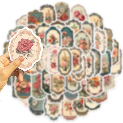 10/30/50PCS Vintage Flower Mirror PVC Sticky Sticker Aesthetic DIY Korean Stationery Decoration Scrapbooking School Supplies
