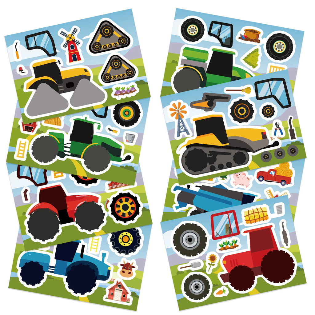 8/16/24PCS Toy Puzzle Stickers Cartoon Engineering Car Make a Face Stickers DIY Handicrafts Waterproof Stickers