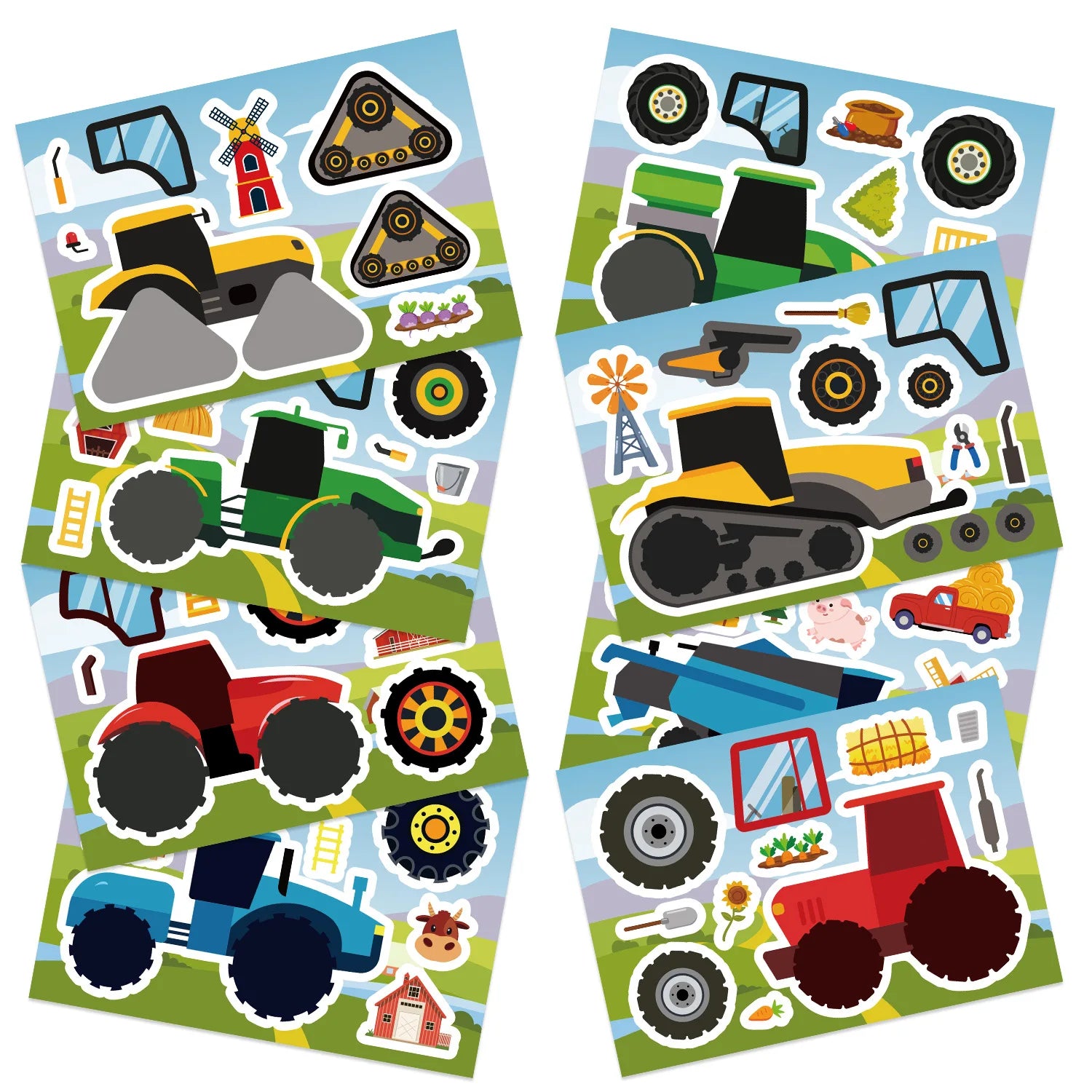 8/16/24PCS Toy Puzzle Stickers Cartoon Engineering Car Make a Face Stickers DIY Handicrafts Waterproof Stickers