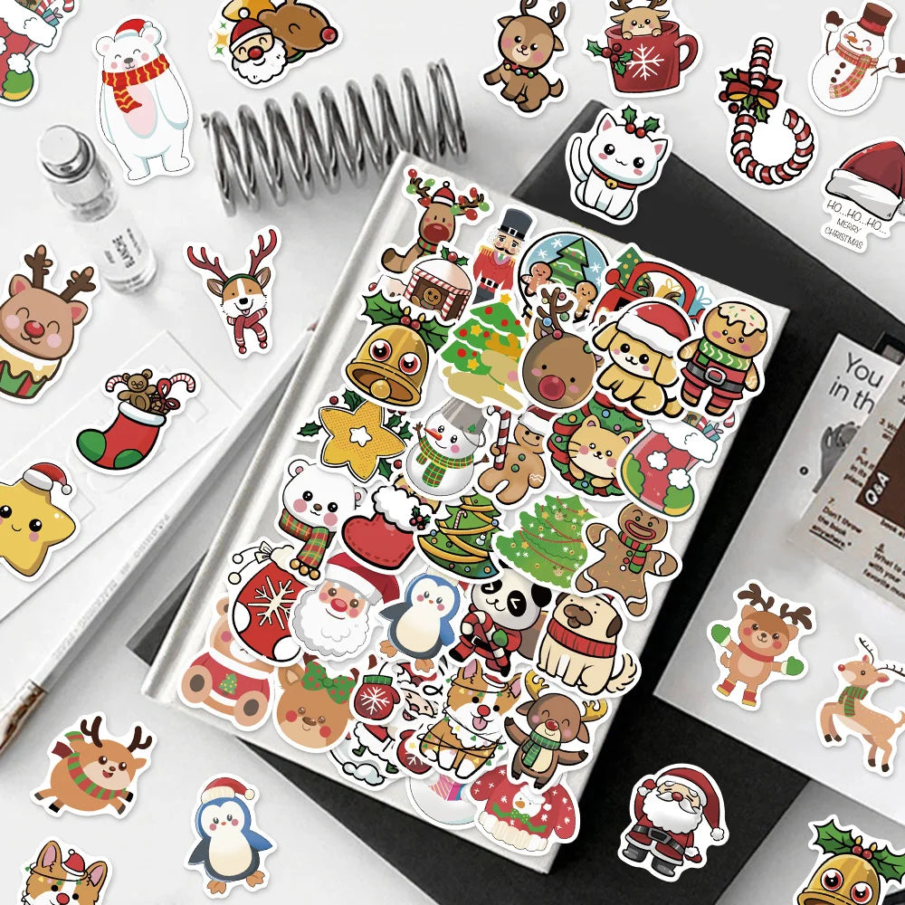 50PCS Cartoon Christmas Festival Gift Santa Claus Sticker Pack DIY Brochure Decoration Tablet Computer Toy Stickers