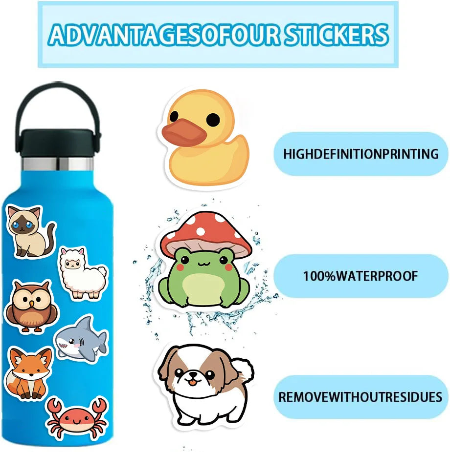 200PCS Small Size Cute Cartoon Animal Graffiti Stickers For DIY Decor Children Notebook Luggage DIY Waterproof Stationary