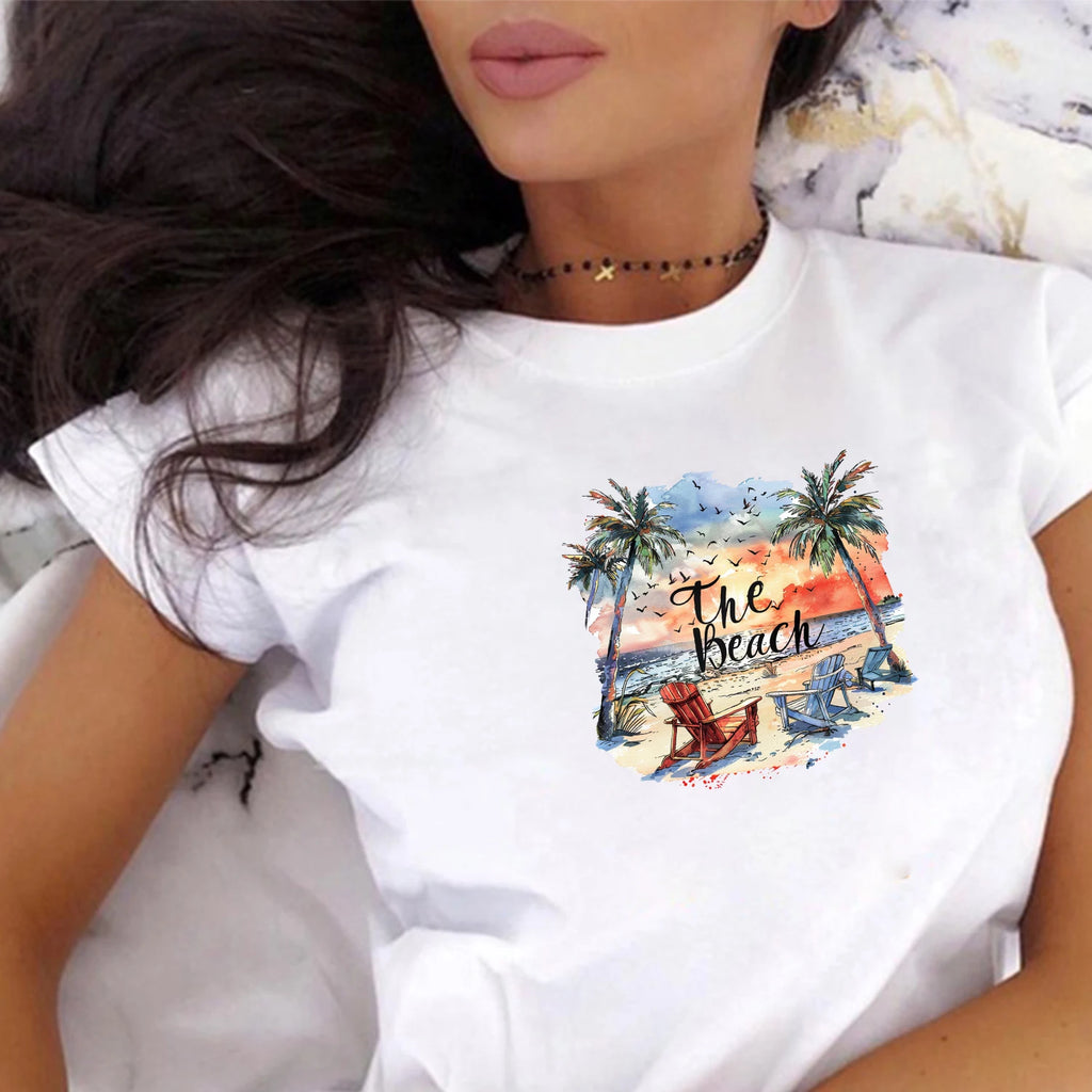 9 sheets Summer Beach Sunset Series DIY Theme Iron-on Applique Patches Colorful Theme Heat Transfer DIY Clothing, T-shirts