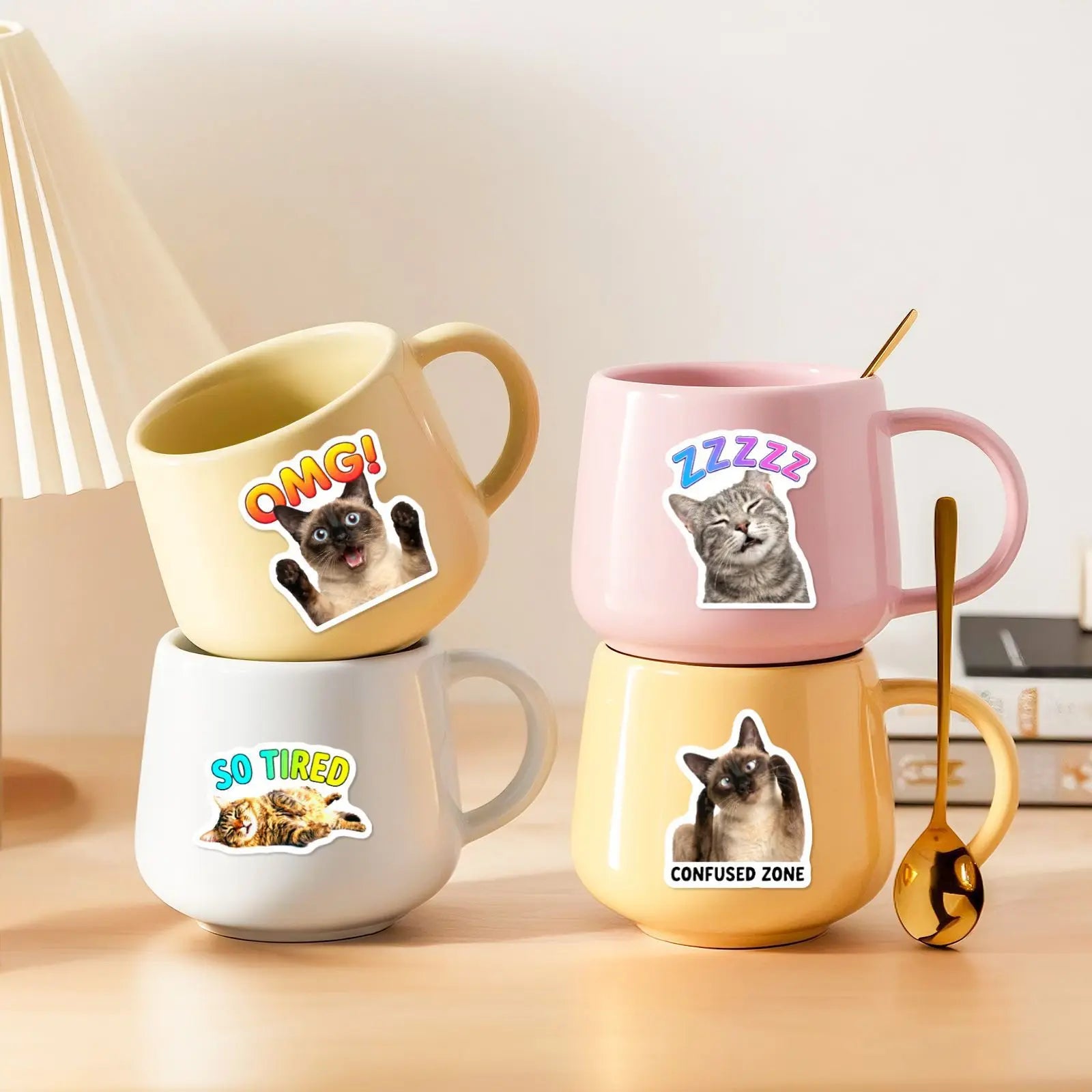 50/100Pcs No Repeat Fun Cat Emoji Stickers Thick Waterproof DIY for Suitcase Phone Helmet Desk Stationery Box Skate Laptop Decal