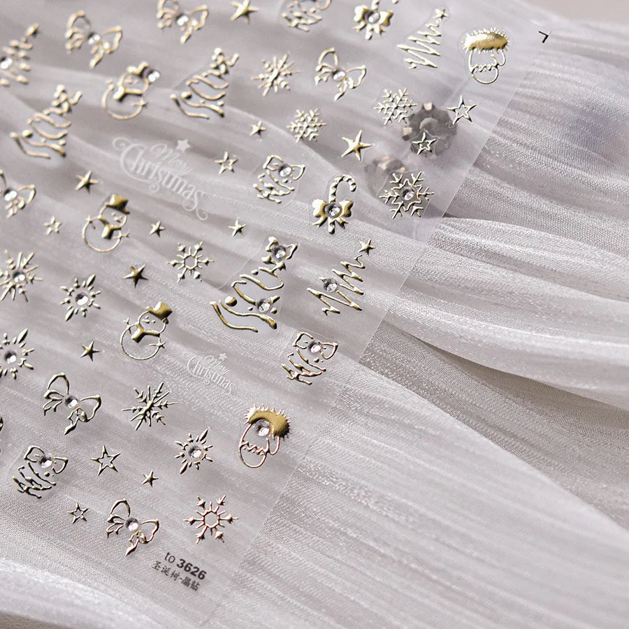 Luxury Crystal Diamond Nail Stickers 5D Cute Apple Christmas Tree Nail Decoration Stickers DIY 3D Happy New Year Manicure Decals