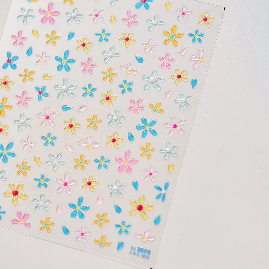 1pcs Cute 5D Jelly Nail Stickers Dessert Fruit Cherry Pink Claw Print Bowknot Love Nail Art Sticker Adhesive Manicure Decals DIY