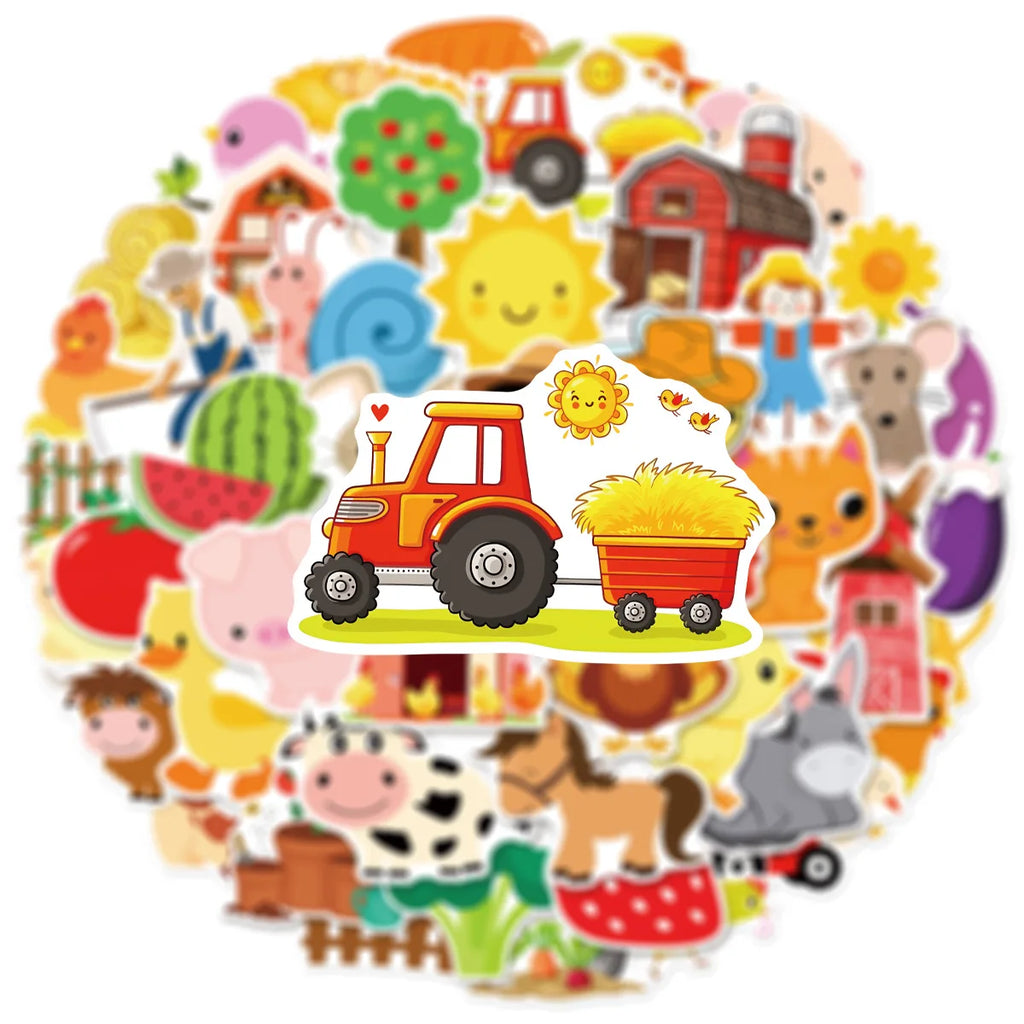 50/100 Pcs Cute Cartoon Farm Ranch Stickers Doodle for Cup Suitcase Stationery Box Scrapbook Printer Pen Holder Removable Decals