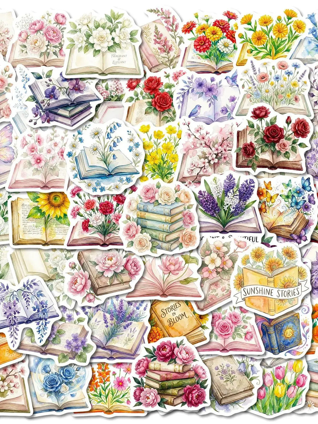 56/112 Pcs New Book & Floral Doodle Stickers for Car Suitcase Scooter Helmet Removable Waterproof Decals