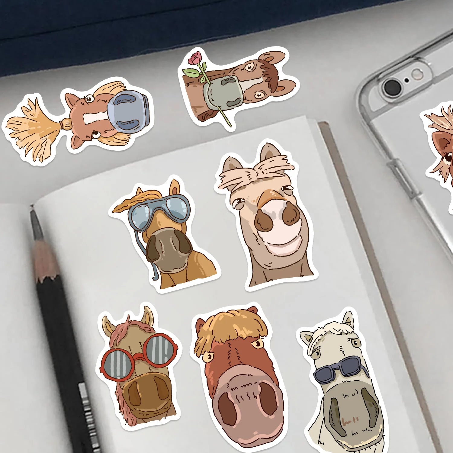 50PCS Cartoon Horse Fun Expressions Graffiti Stickers Decoration Guitar Notebook Luggage DIY Waterproof Stickers
