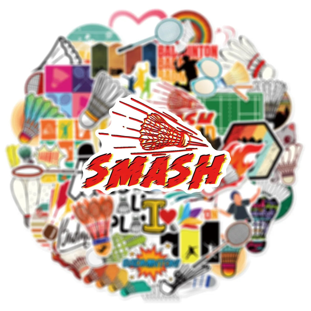 50PCS Sports Badminton Graffiti Stickers Helmet Luggage Phone Notebook Water Cup Waterproof Notebook Stationary Stickers