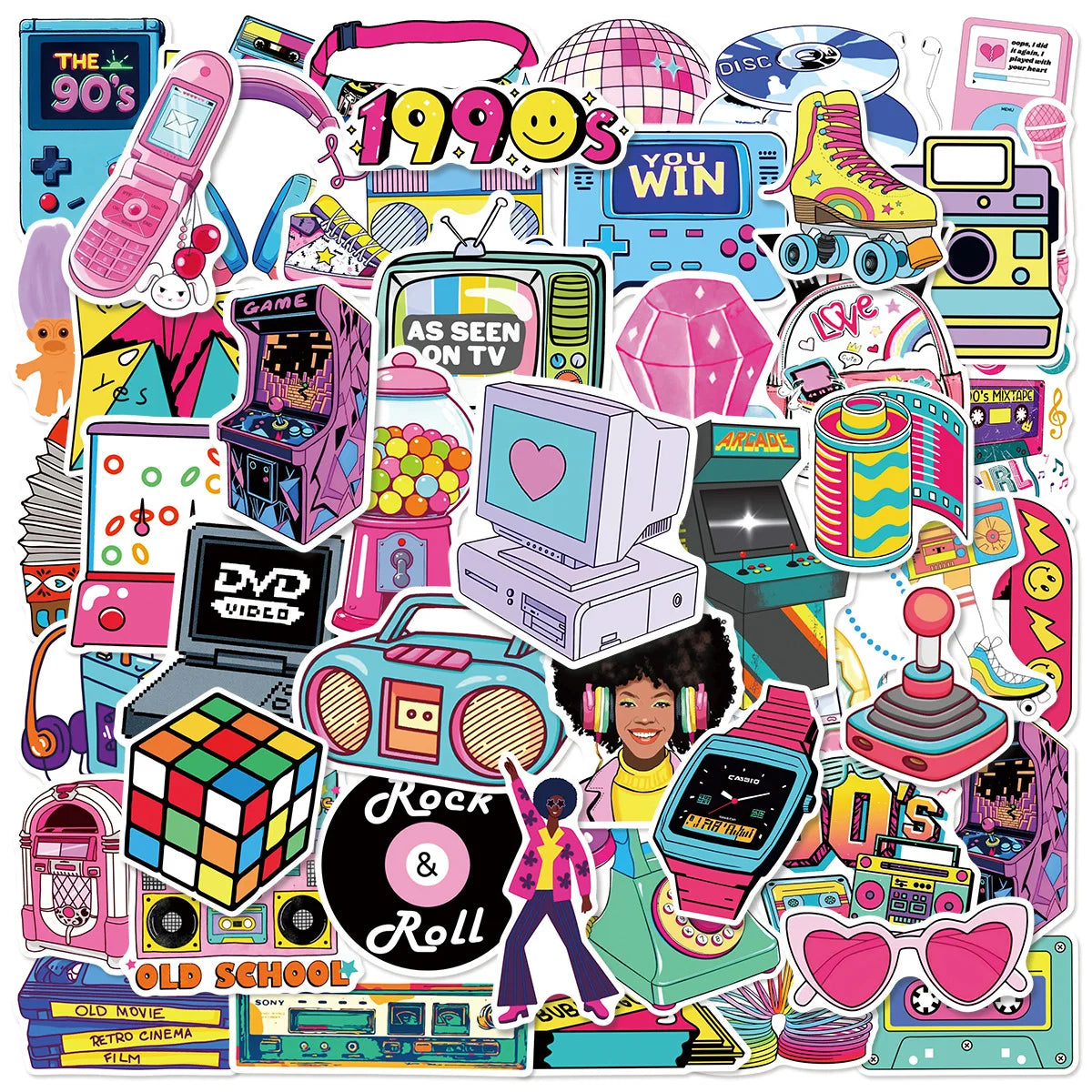 50-Pack 80s 90s Cartoon Graffiti Stickers Student Stationery Luggage Tablet Motorcycle Notebook Decorative Stickers
