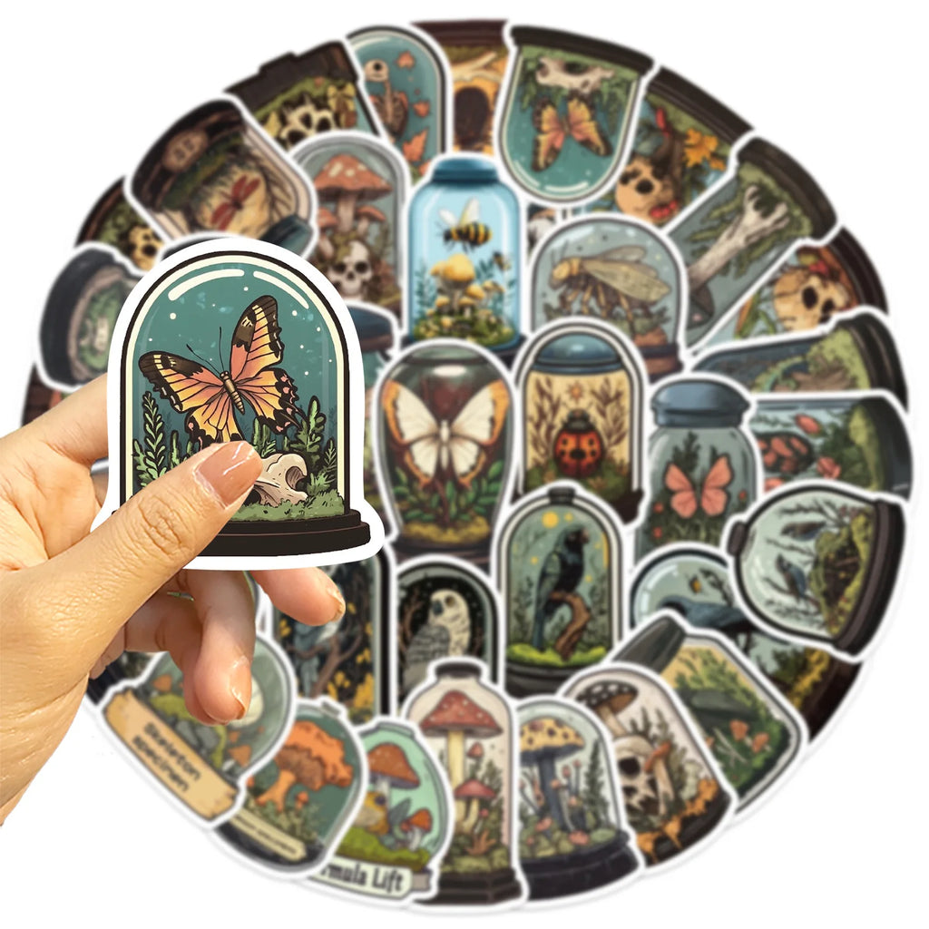 50 Pcs Cartoon Mystery Bottles, Biological Graffiti Stickers Guitar Notebook Luggage DIY Water Bottle Decor Waterproof Stickers
