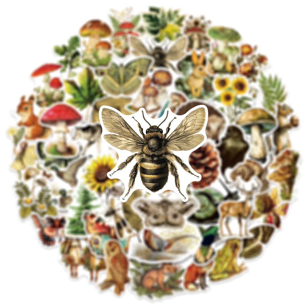 50-Pack Vintage Animal & Plant Graffiti Stickers Student Stationery Cup Decoration Decals Luggage Tablet Diary DIY Stickers