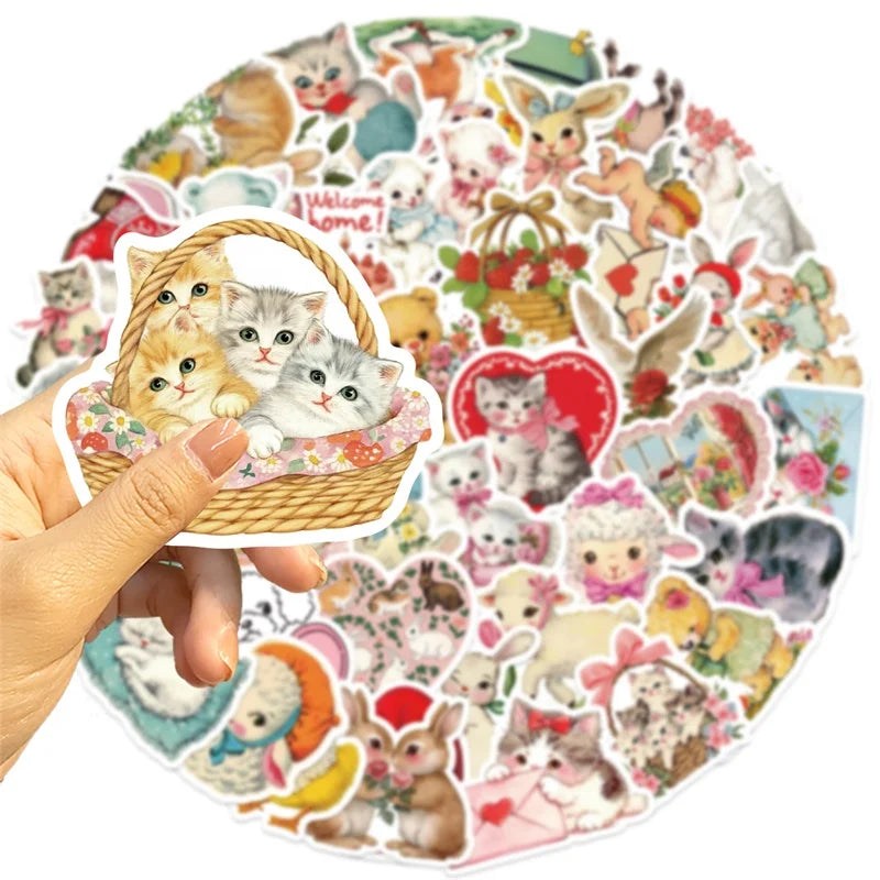 10/30/50PCS Cute Rabbit Cat Sticky PVC Sticker Aesthetic Children's Stationery DIY Decoration Scrapbooking School Supplies