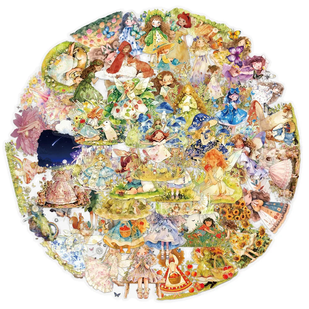 50-Pack Fairy Tale Princess PET Waterproof Plastic Stickers for DIY Phone Luggage Cup Stationery Notebook Decorative Decals