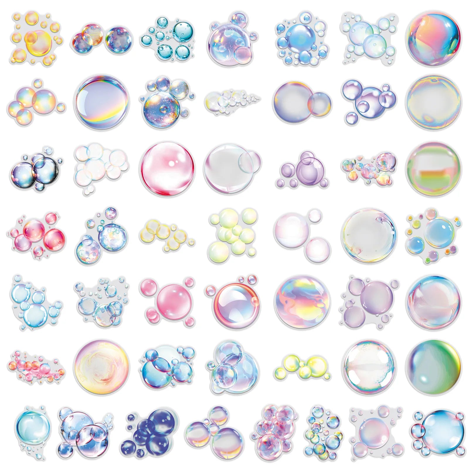 50-Pack Transparent Colorful Bubble Stickers PET Waterproof Decorative DIY Sticker for Phones Laptops Stationery Luggage