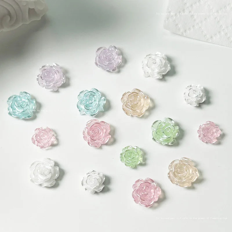 6/8mm Pearl Solid Rose Resin Trendy Nail Charms Multi Colors Pearl Sticky Powder Camellia Nail Art Decorations Accessories 20pcs