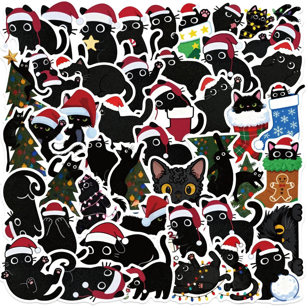 50/100PCS Cartoon Christmas Black Cat Graffiti Stickers Decorative Guitar Notebook Luggage DIY Waterproof