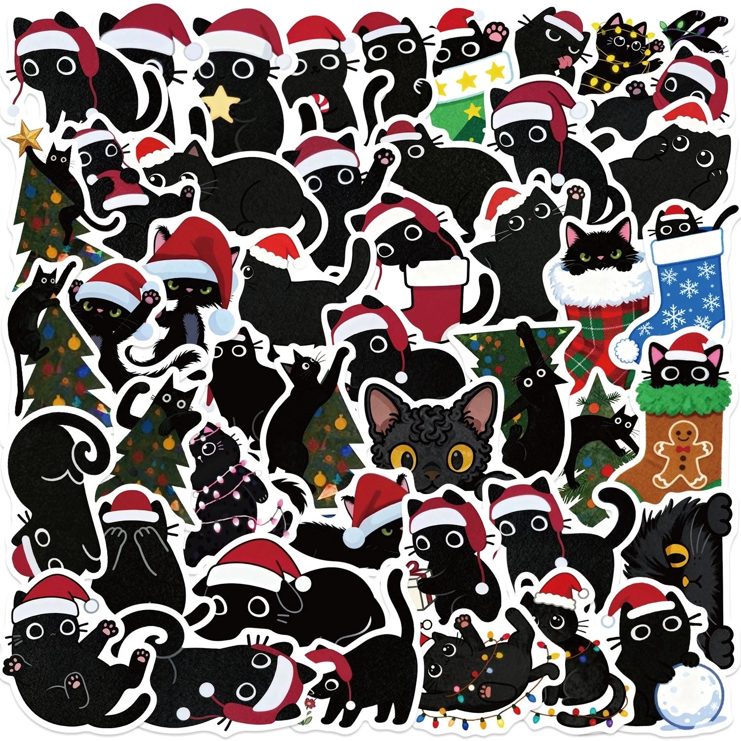 50/100PCS Cartoon Christmas Black Cat Graffiti Stickers Decorative Guitar Notebook Luggage DIY Waterproof