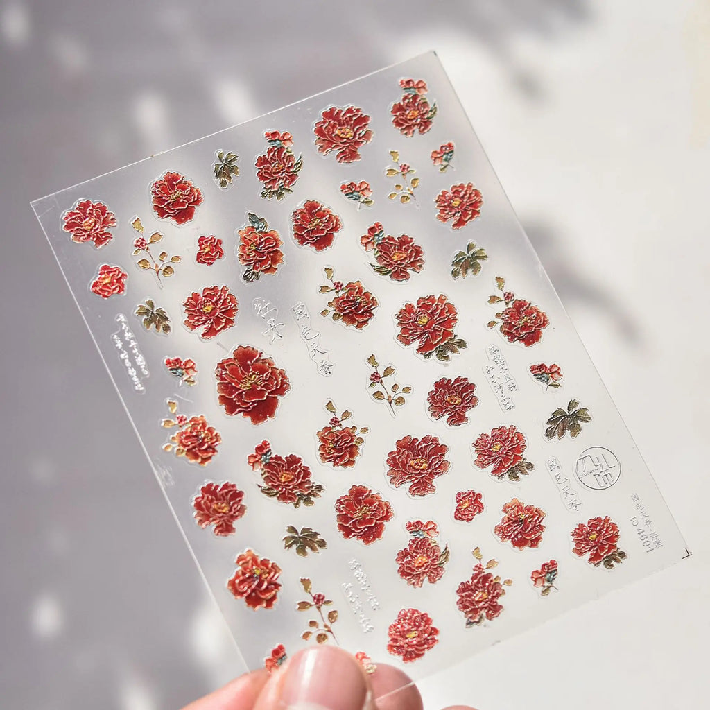 Metal Nail Stickers Exquisite Embroidered Rose Nail Art Accessories Stickers Back Glue Flowers Nail Charms Decals Manicure Tools