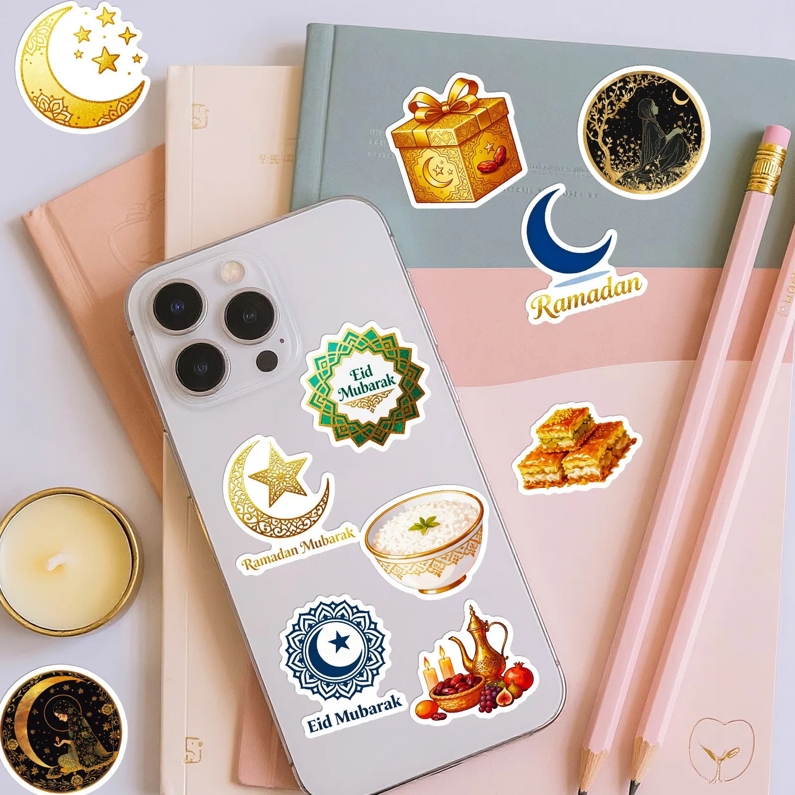 56PCS Traditional Festival Greetings Cartoon Graffiti Stickers Moon Lantern Design for Notebook Luggage Refrigerator Decoration