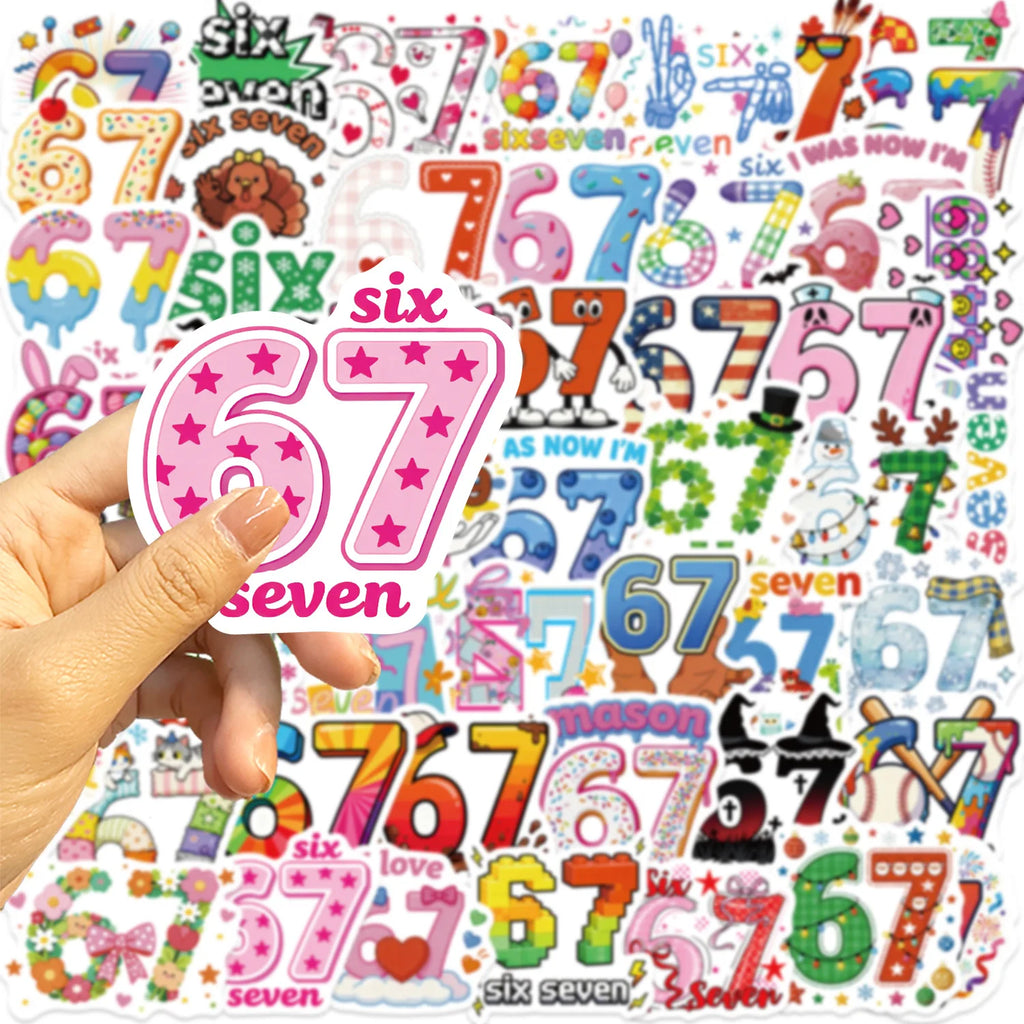 50/100PCS Cartoon Number 67 Doodle Stickers, Creative Decals for Guitar Notebook Suitcase Stationery Phone Case DIY Decor