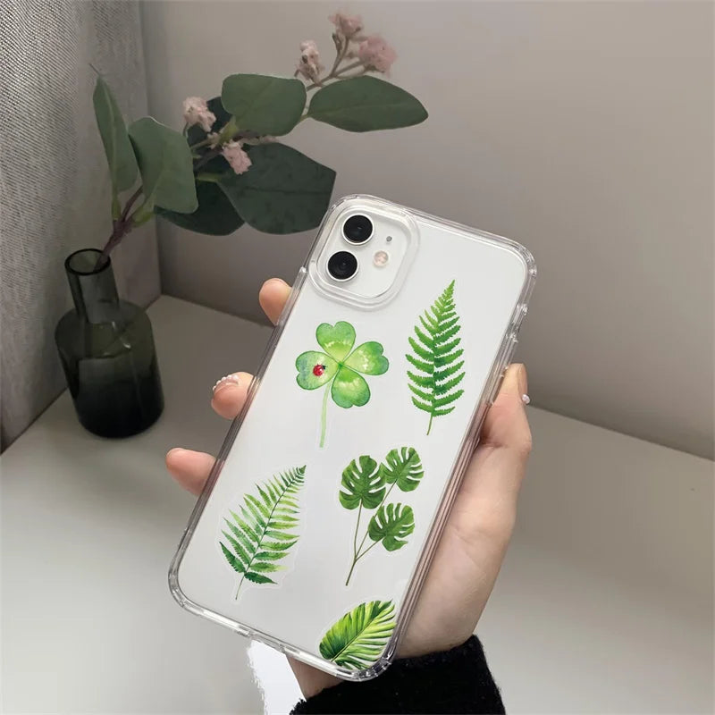 50PCS Transparent Green Plants PET Phone Sticker Aesthetic Tear Open Decoration DIY Colored Laptop Luggage Graffiti Decals