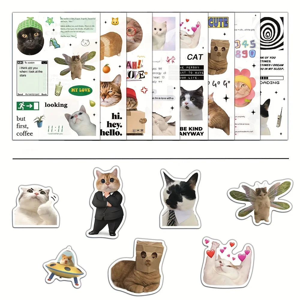 8/16Pcs cat expression on Instagram Collage Sticker Nostalgia Cartoon Skateboards Motorcycles Bicycle Landscape Funny Stickers