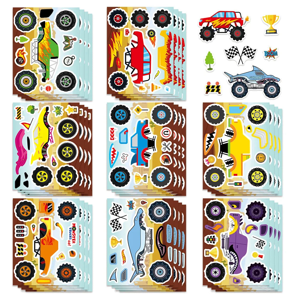 8/16/24PCS Make a Face Cartoon Cool Bigfoot Monster Car Collage DIY Stationery Diary Water Cup Guitar Decorative Stickers