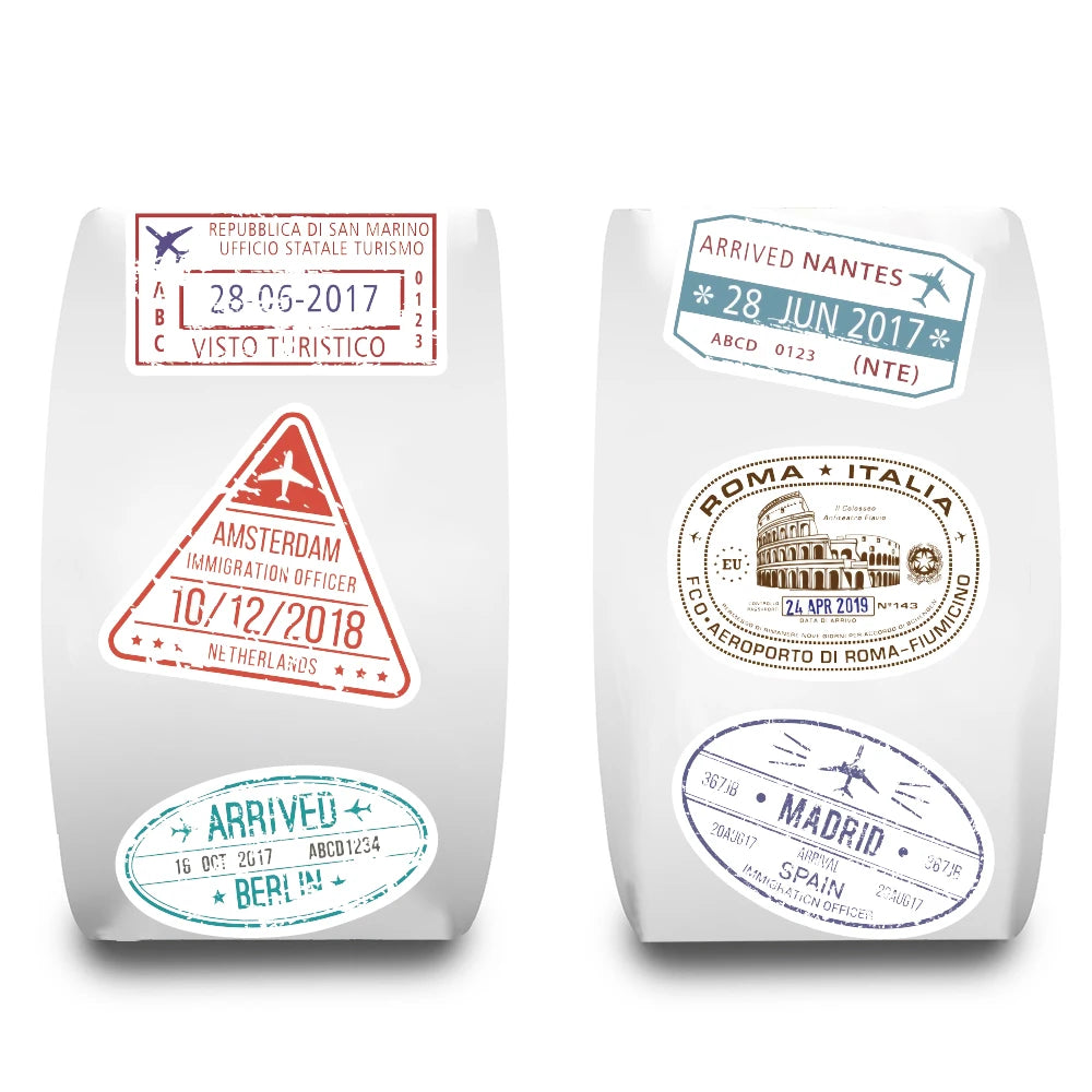 500PCS Passport Stamps Roll Sticker Suitcase Bicycle Notebook Scrapbook Motorcycle PVC Classic Classic Guitar Wall Decor Sticker