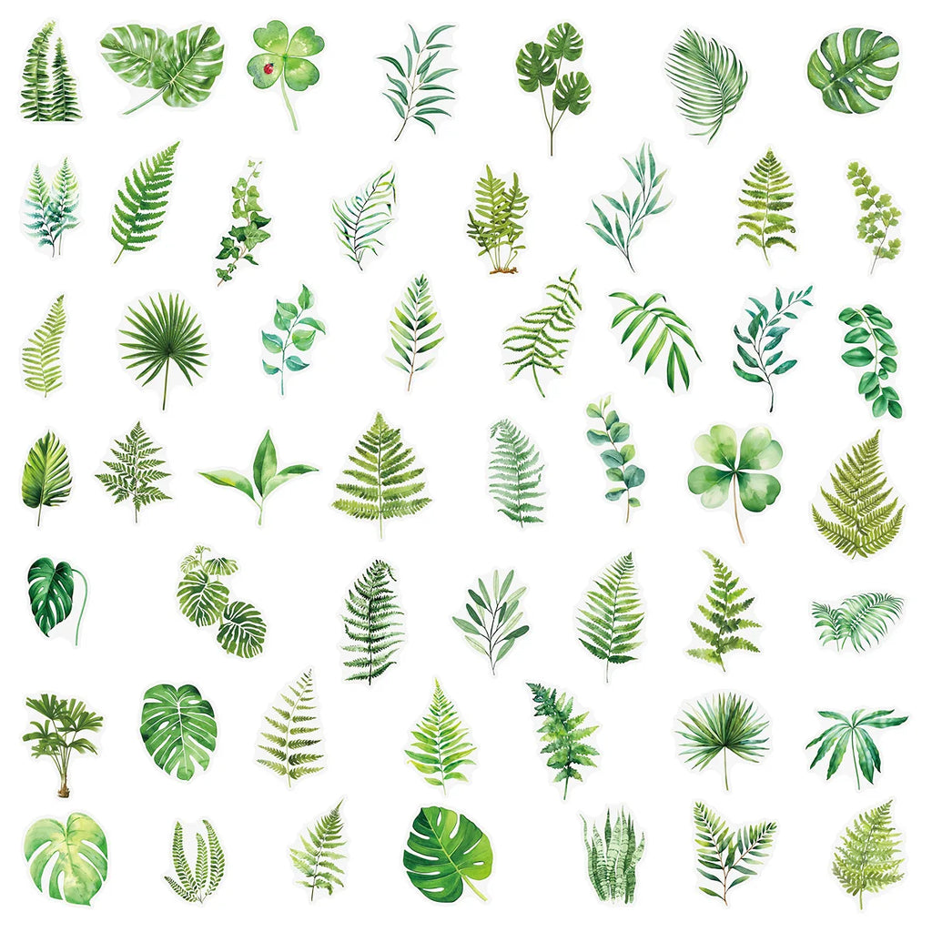 50/100PCS Transparent PET Green Leaf/Flower Plant Stickers Notebook Tablet Phone Water Cup Decorative Stationery Stickers