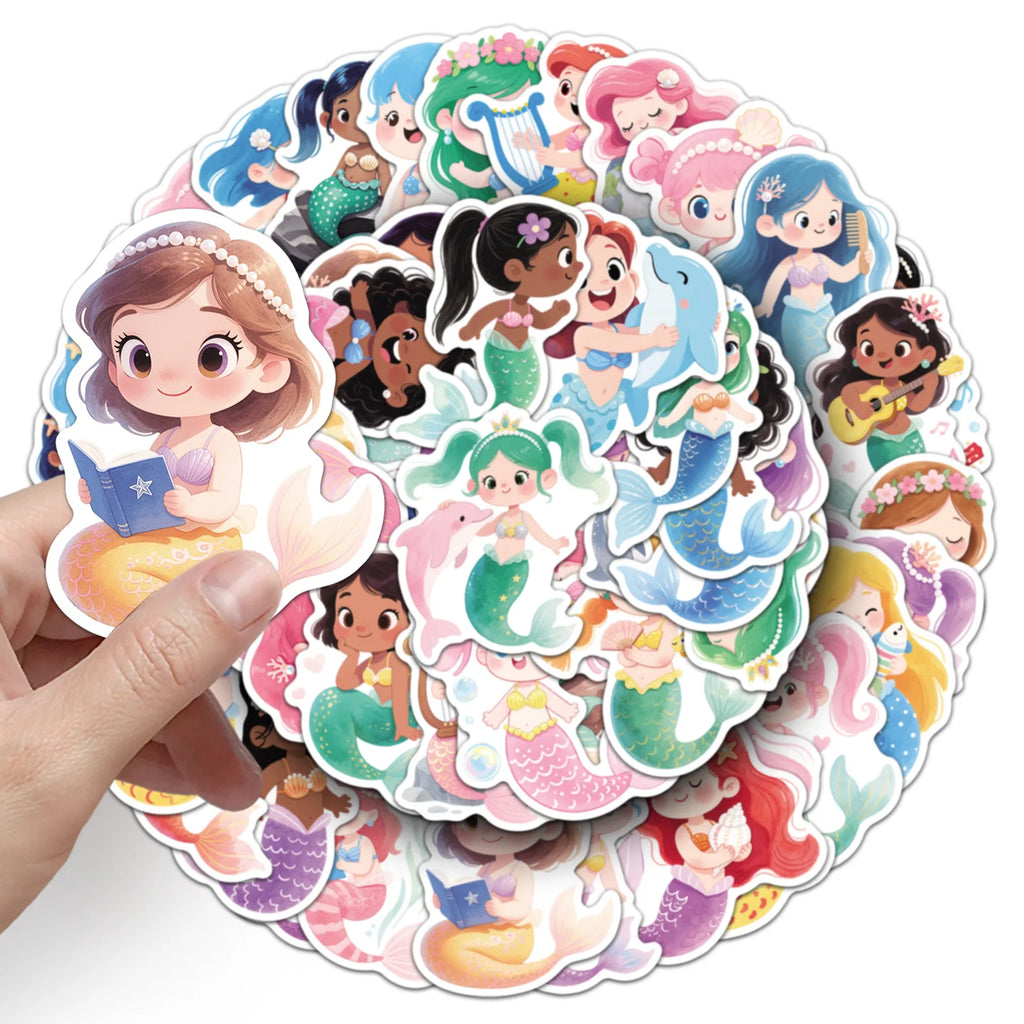 50pcs Cute Fairy Tale Mermaid Doodle Stickers for Phone Guitar Helmet Toy Notebook Stationery
