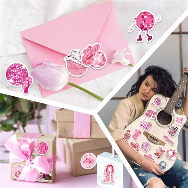 10/30/50PCS Cute Girl Cowboy Sticky PVC Sticker Aesthetic Stationery Pink DIY Decoration Scrapbooking School Supplies for Kids