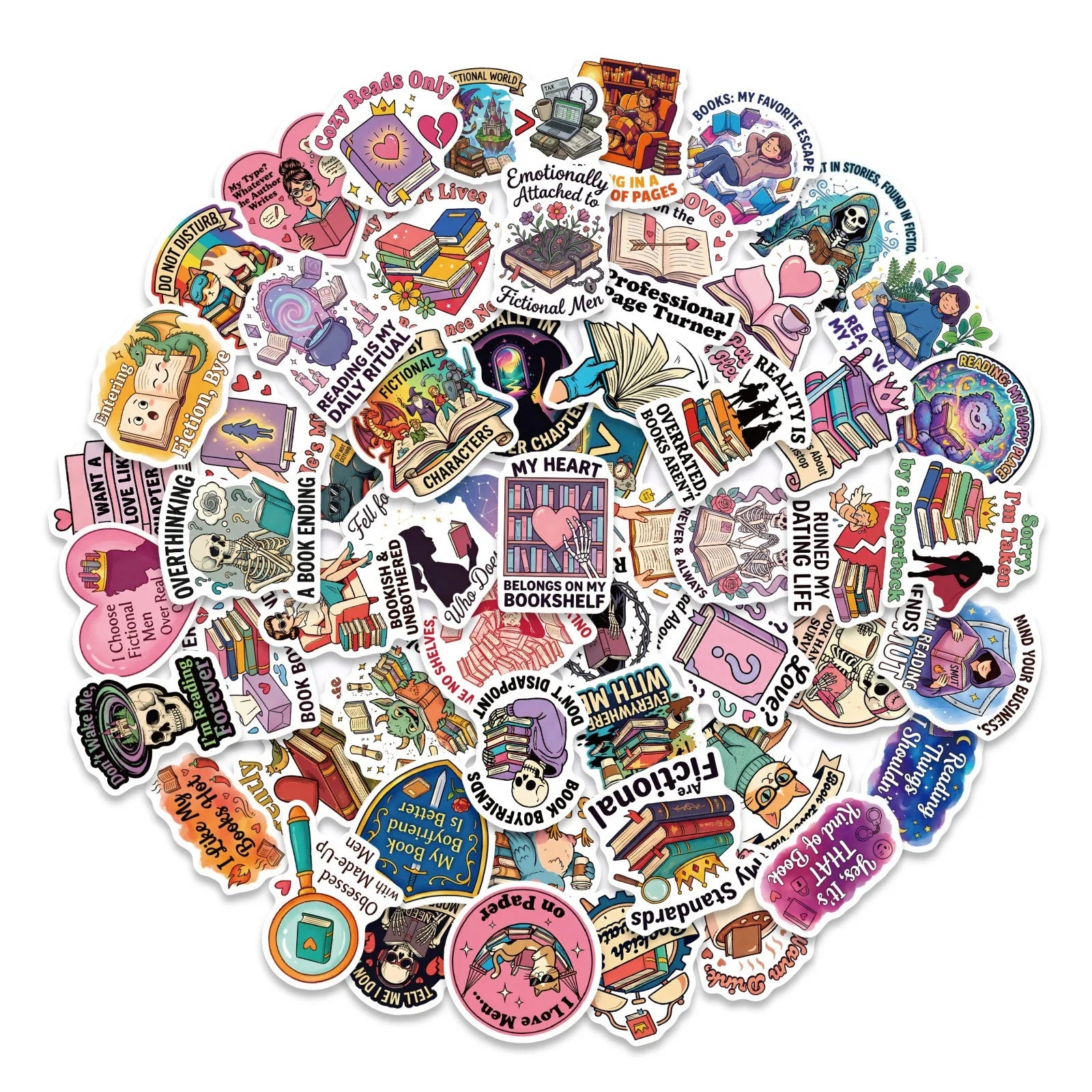 56/112 Pcs Colorful Cartoon Animal Reading Stickers for Laptop Notebook Decoration Pink Reading Waterproof Removable Decals