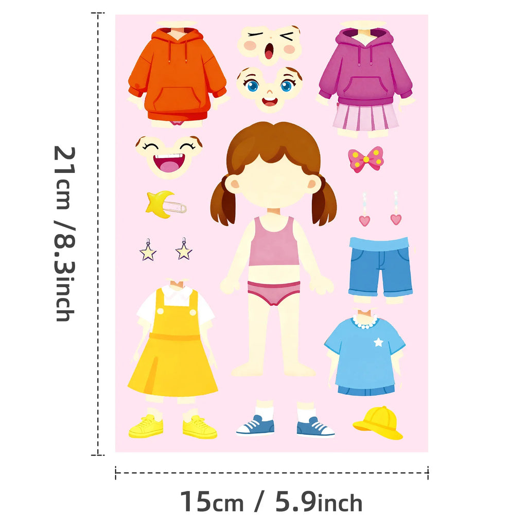 6/12PCS DIY Dress up Puzzle Stickers for Cartoon Characters with Different Skin Colors Clothing Expression Funny Sticker