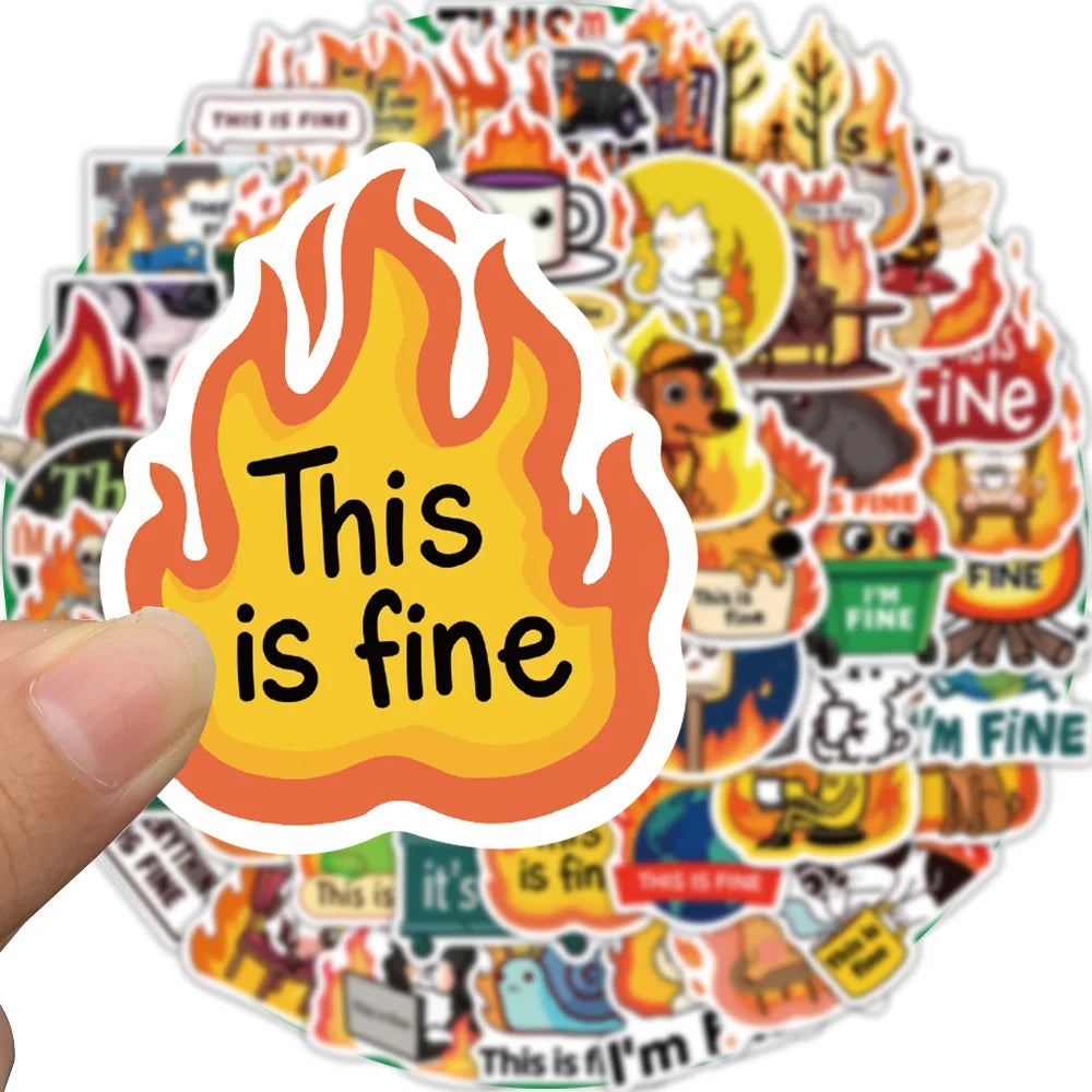 50PCS Cute This is Fine Stickers Skateboard Classic Graffiti Nostalgia Laptop Living Phone Coffee DIY Landscape Wall Bar Sticker