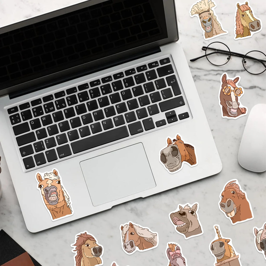 50/100PCS Cartoon Horse Funny Face Doodle Stickers, Waterproof DIY Decals for Guitar Notebook Suitcase Kids Stationery