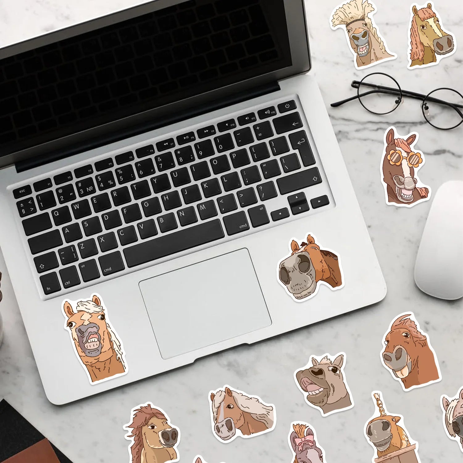 50/100PCS Cartoon Horse Funny Face Doodle Stickers, Waterproof DIY Decals for Guitar Notebook Suitcase Kids Stationery