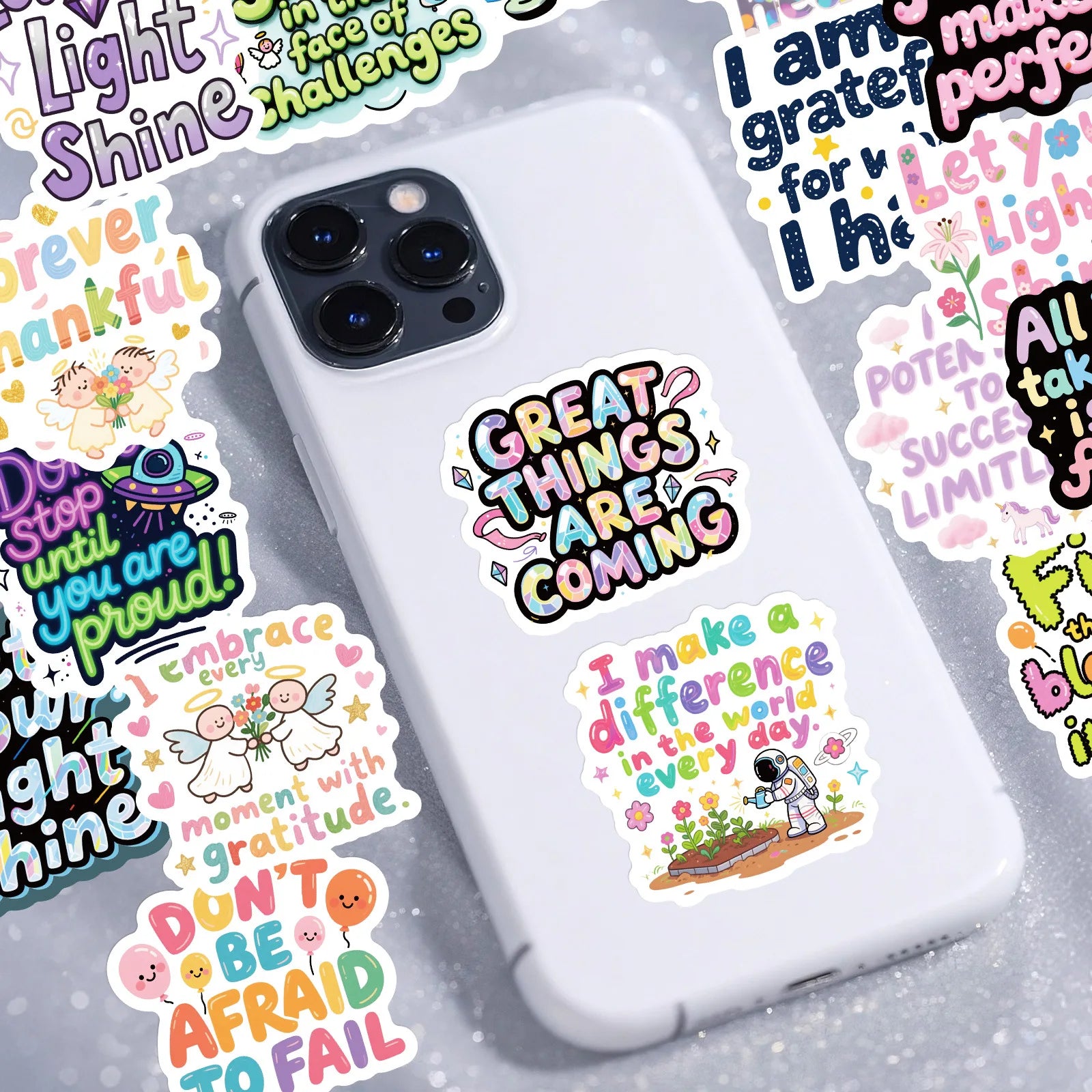 56/112 Pcs Colorful Inspirational English Quote Doodle Stickers for Stationery Box Pen Holder Helmet Summer Printer Laptop Decal