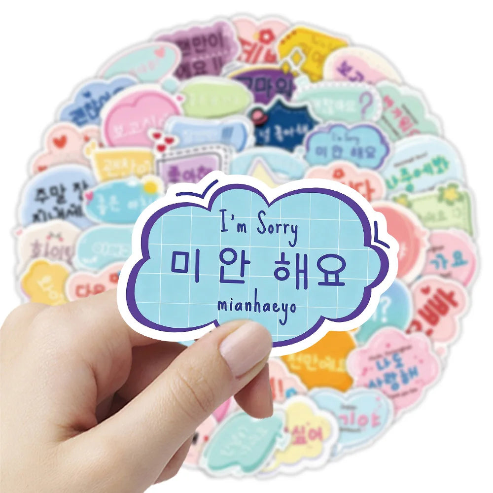 50-Pack Korean Greeting Cartoon Stickers Creative Phone Luggage Refrigerator Stationery Decor Kids Reward Stickers