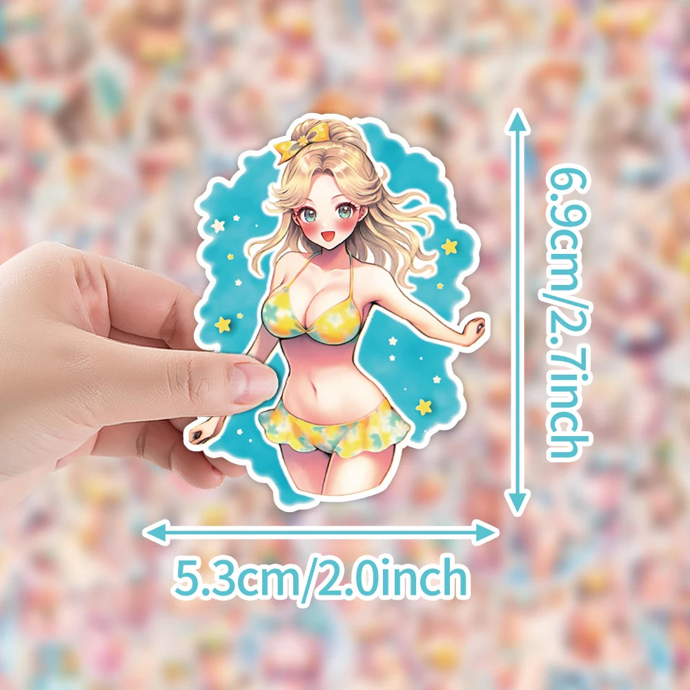 100 Pcs Cartoon Bikini Cartoon Sickers, Car Phone Water Cup Decoration Stickers, Waterproof Stationery Stickers