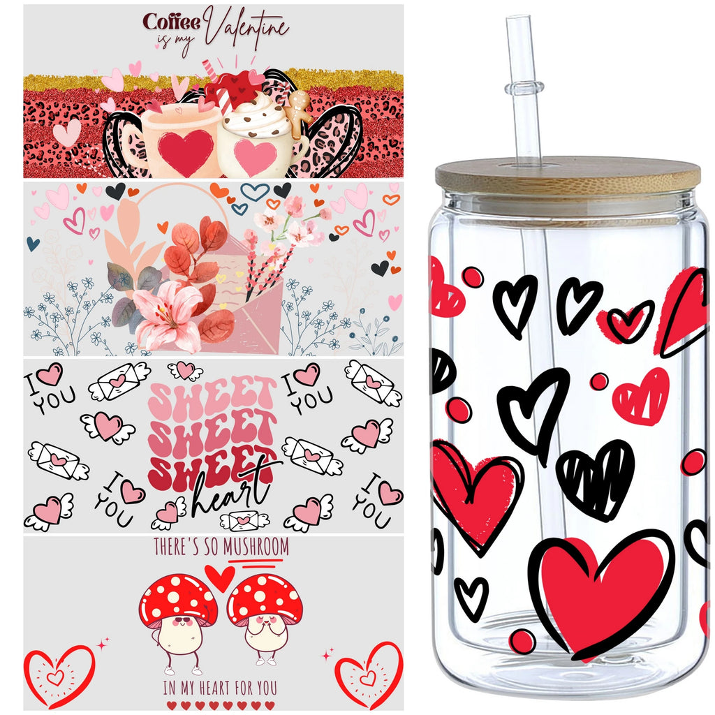 5 sheets Valentine's Day UV DTF cup stickers, DTF friction transfer stickers, waterproof transfer stickers