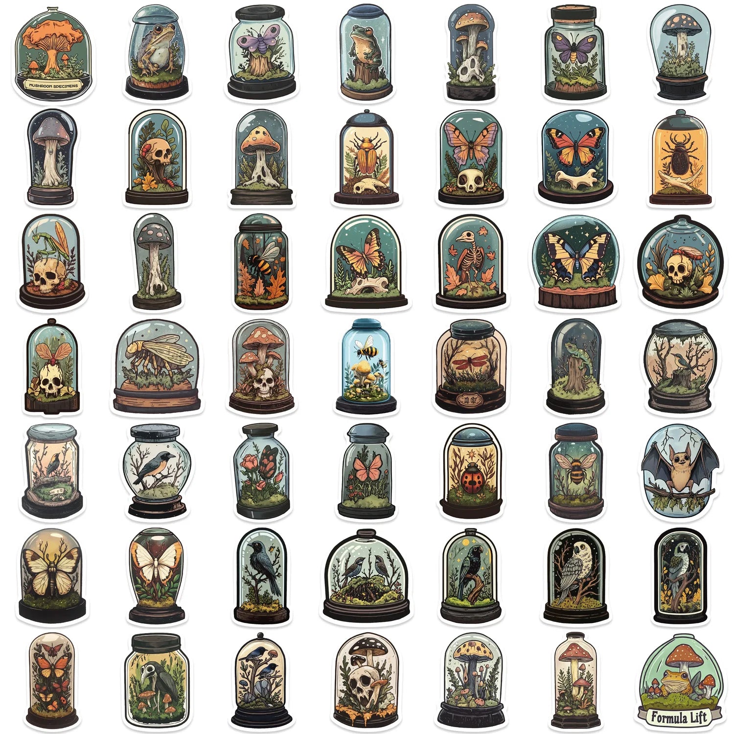 50 Pcs Cartoon Mystery Bottles, Biological Graffiti Stickers Guitar Notebook Luggage DIY Water Bottle Decor Waterproof Stickers