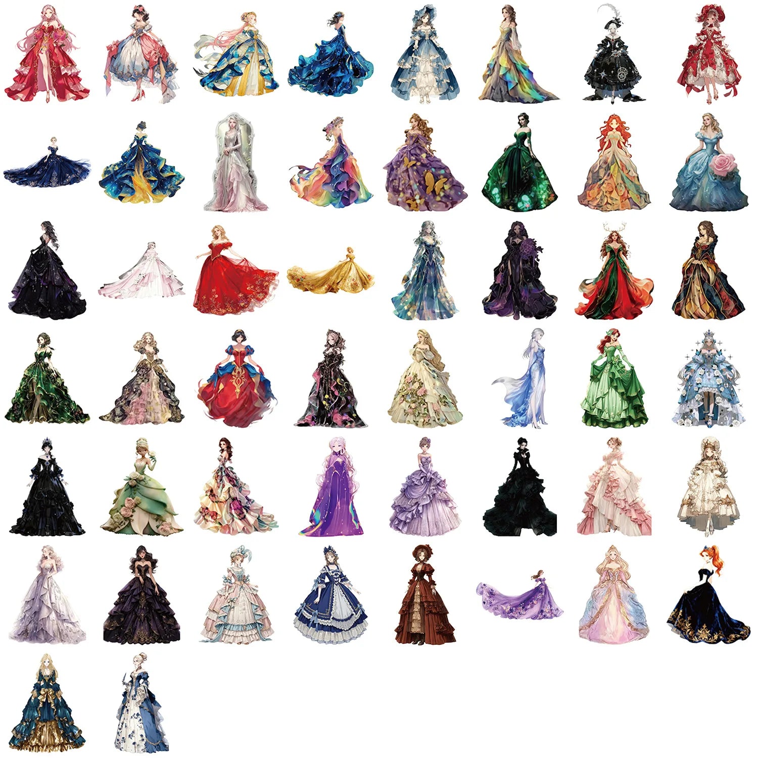 50-200PCS Cartoon Retro & Flower Girl Stickers Waterproof Transparent PET Decorative Guitar Notebook Stationery Stickers