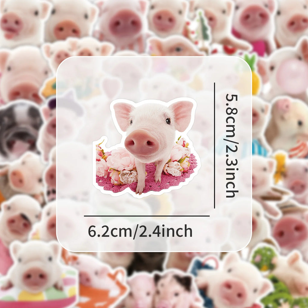 50PCS Cute Realistic Pig Stickers Children Student Stationery Notebook Window Car Waterproof Decorative Art Sticker