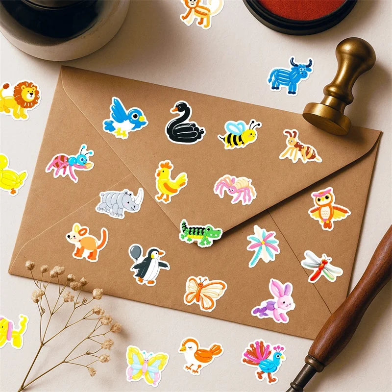 10/30/56PCS Kawaii Balloon Animal PVC Sticky Sticker Aesthetic Children's DIY Decoration Scrapbooking School Supplies