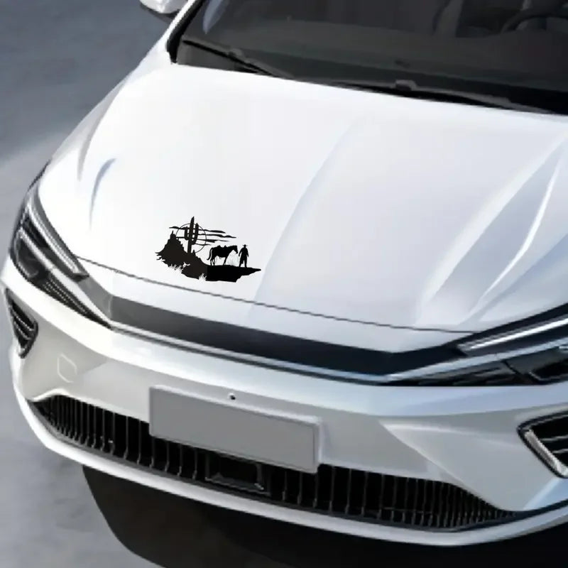 Car Decal Of Cowboy Western Scene For Car Windows And Smooth Outside Of Car Decal Of Man Holding Horse