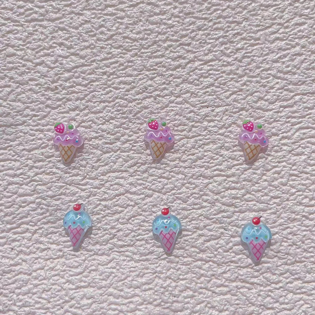New Nail Art Accessories Summer Ice-cold Fruit Strawberry Ice Cream Cone Cute 3D Ice Cream Nail Charms Resin Nail Decorations
