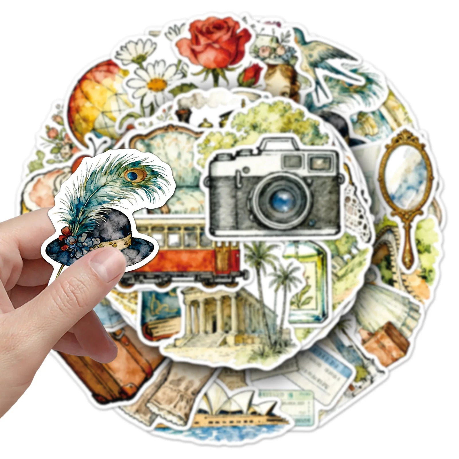 50/100PCS Personalized Travel Stickers Retro Art Small Fresh Hand drawn Waterproof Decoration Insulated Cup Stickers