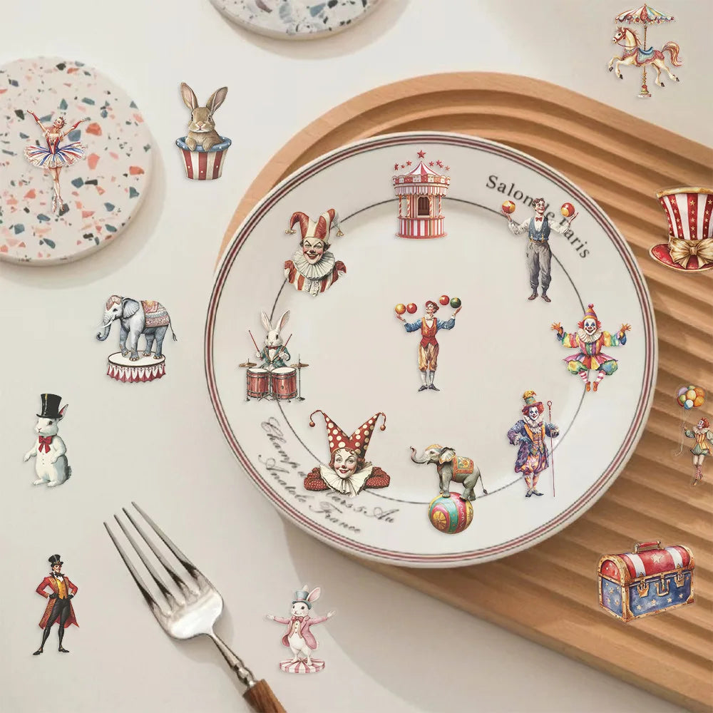 50/100PCS Transparent PET Cartoon Circus Sticker Pack Waterproof Transparent Decorative Guitar Notebook Stationery Stickers
