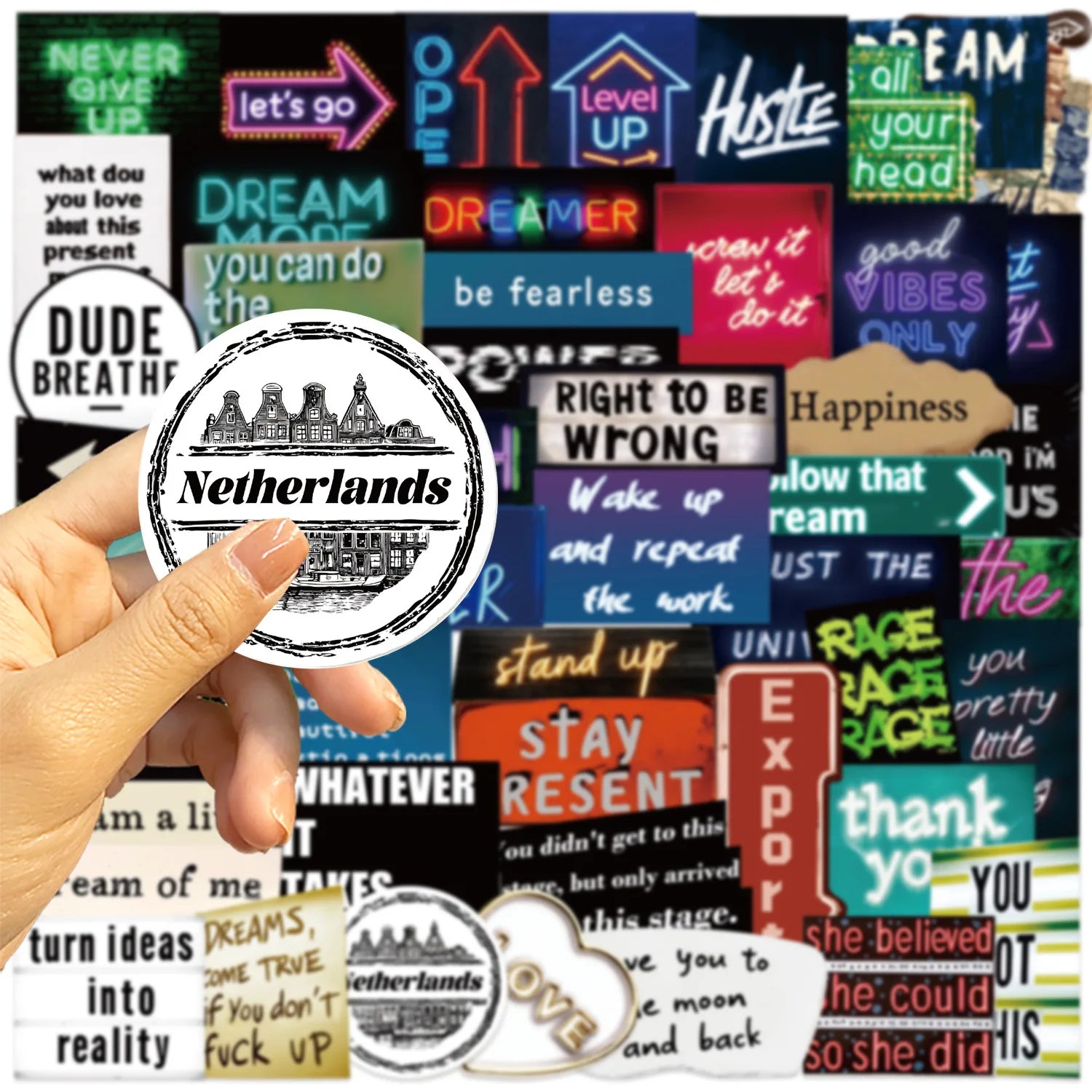 50/100PCS Cartoon Cold Graffiti Text Graffiti Stickers Decorative Guitar Notebook Luggage DIY Waterproof Stationery Stickers